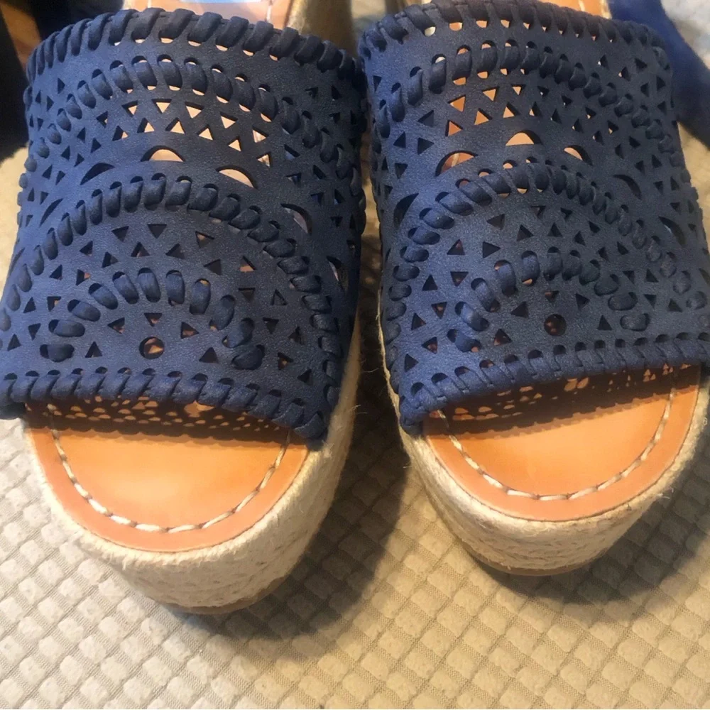 Indigo Blue Wedge Sandals Size 7.5M